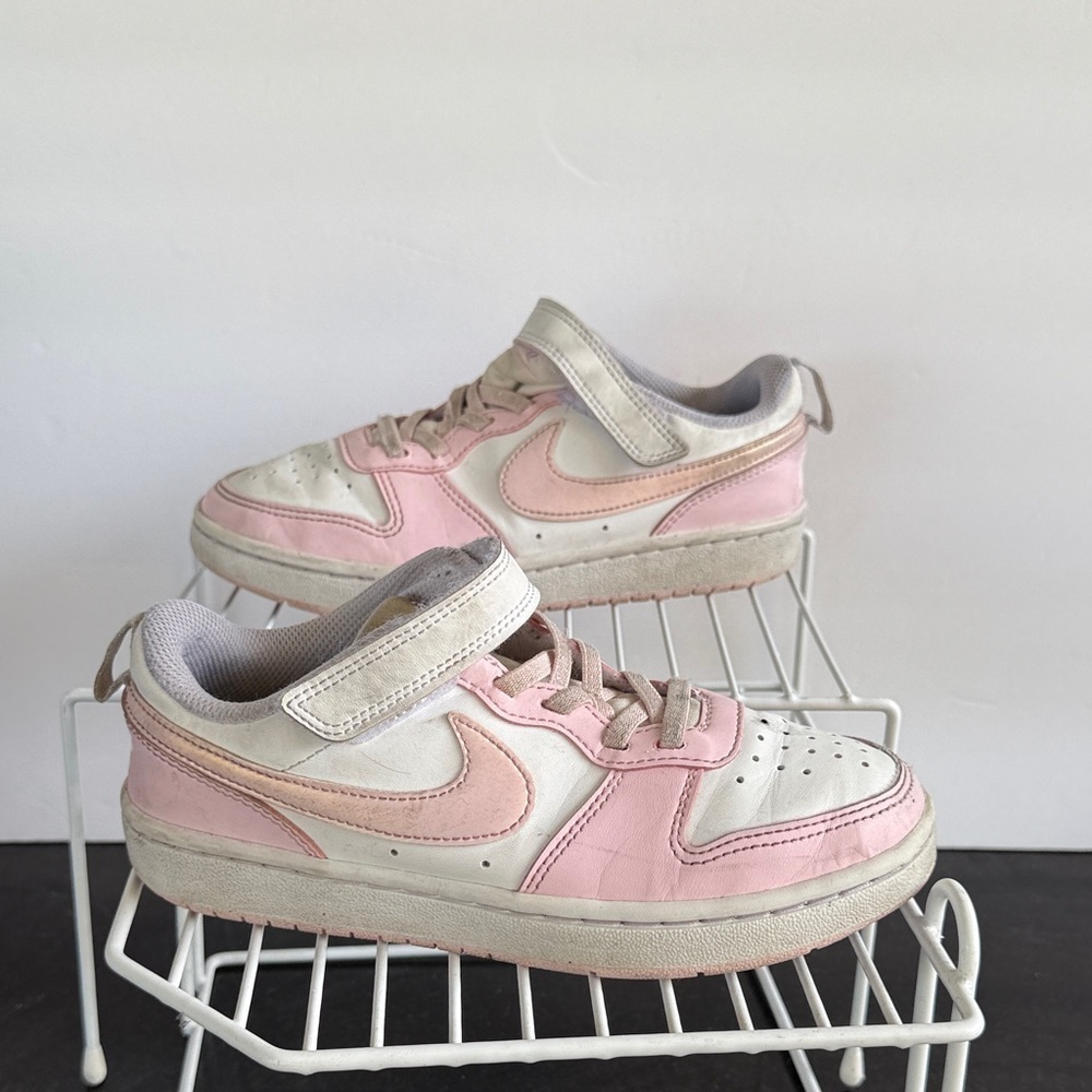 Nike Court Borough Low Pink Recraft Kids Sneakers Size 1 Shoes Strap Adjustable